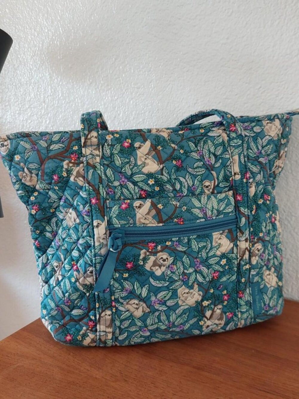 Vera Bradley blue tote bag with sloths and flowers #sloth #tote